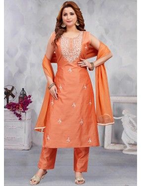 Readymade Orange Embroidered Pant Suit Set