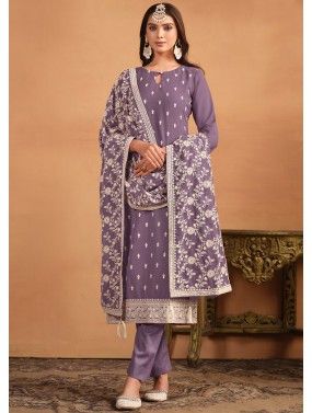 Purple Embroidered Suit In Georgette