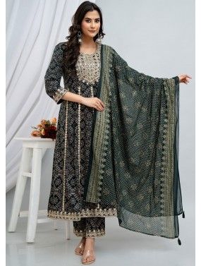 Black Readymade Embroidered Anarkali Suit