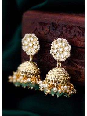 Golden Stone Work Jhumka Earrings