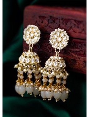 White Stone Studded Jhumka Earrings