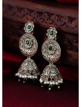 Silver Oxidised Jhumka Earrings