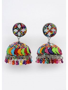 Multicolor Beads Studded Jhumka Earrings