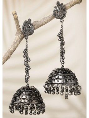 Black Oxidised Earrings In Jhumka Style