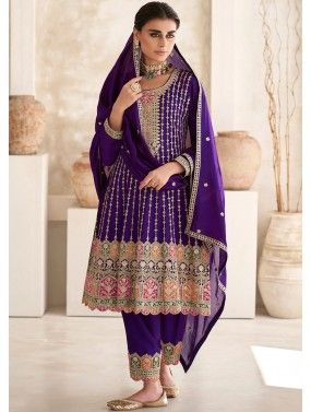 Readymade Purple Embroidered Flared Pant Suit