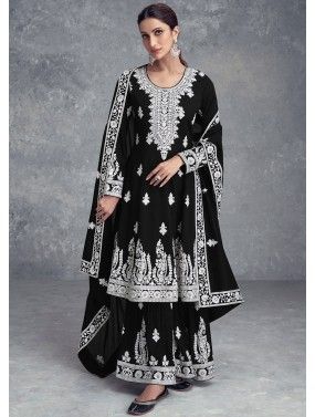 Black Embroidered Palazzo Suit Set