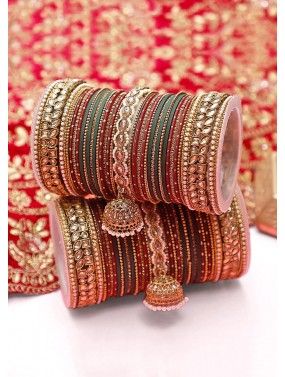 Multicolor Studded Bridal Bangel Set In Stone And Beads Work