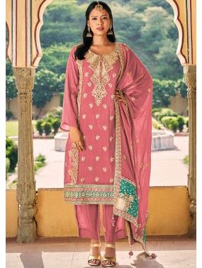 Pink Embroidered Readymade Palazzo Suit Set