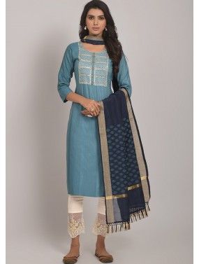Readymade Sky Blue Embroidered Pant Suit Set