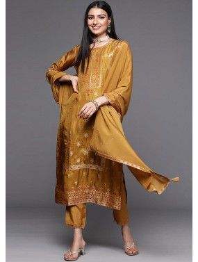 Mustard Yellow Readymade Woven Pant Suit