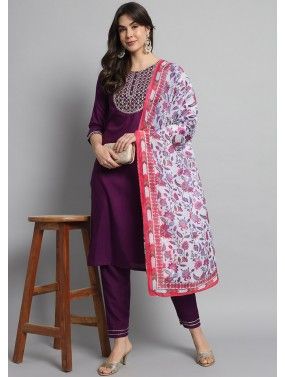 Readymade Purple Embroidered Pant Suit Set
