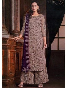 Dusty Mauve Pink Embroidered Palazzo Suit