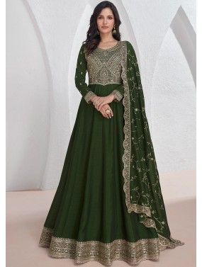 Green Anarkali Suit Set In Chiffon