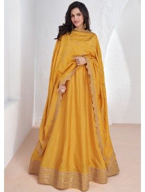 Yellow Anarkali Suit Set In Chiffon