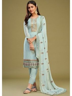 Blue Embroidered Pant SuitS Set