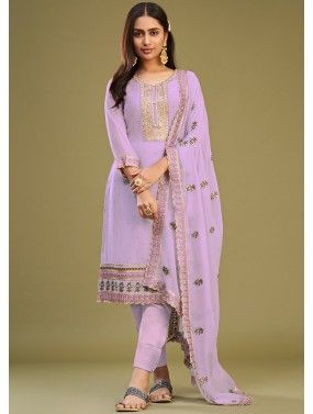 Purple Embroidered Pant SuitS Set