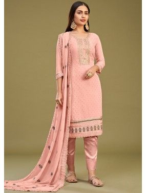 Pink Embroidered Pant SuitS Set