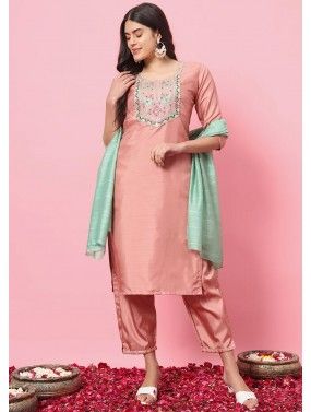 Readymade Peach Embroidered Pant Suit Set