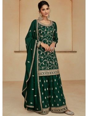 Green Embroidered Sharara Suit Set