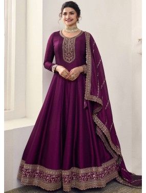 Purple Embroidered Anarkali Suit Set
