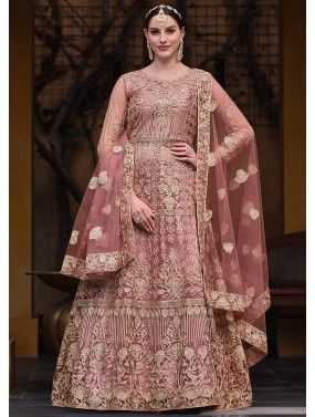 Muave Pink Embroidered Anarkali Suit Set