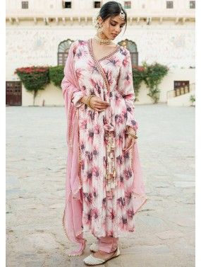 Pink Readymade Digital Printed Chiffon Anarkali Suit Set