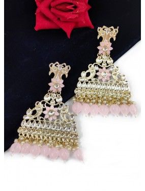 Pink Kundan Studded Alloy Based Earring