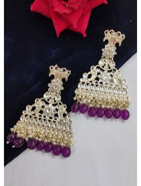 Purple Kundan Studded Alloy Based Earring