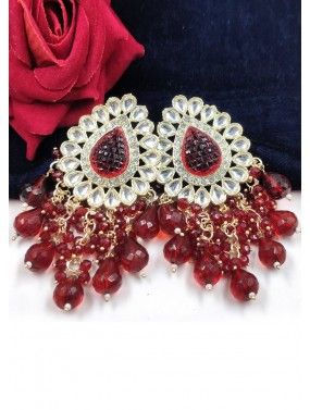 Red Stone Studded Alloy Based Earring