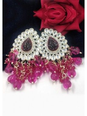 Pink Stone Studded Alloy Based Earring