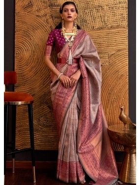 Brown Zari Woven Saree In Silk
