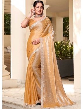 Golden Silk Saree In Stone Embellishment