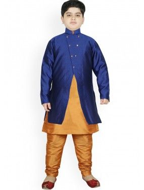 Readymade Golden Kurta Pajama & Jacket For Kids