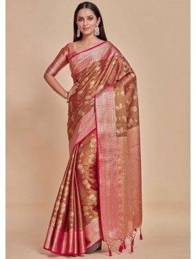 Golden Woven Pure Banarasi Silk Saree Latest 2446SR34