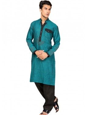 Readymade Blue Thread Work Pathani Suit