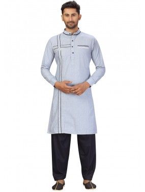 Readymade Grey Cotton Pathani Suit