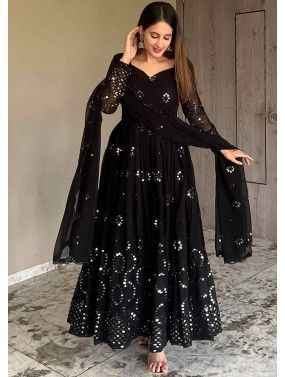 Readymade Black Embellished Anarkali Suit Set
