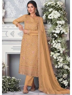 Beige Dori Embroidered Pant Suit In Organza