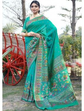 Turquoise Zari Woven Work Silk Saree