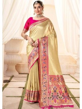 Golden Zari Woven Saree In Art Silk