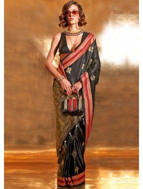 Black Zari Woven Work Saree In Silk