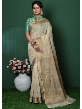 Golden Zari Embroidered Silk Wedding Saree Latest 3093SR06