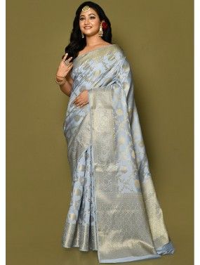 Blue Woven Wedding Saree With Embroidered Blouse 4783SR11