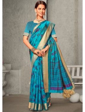 Blue Woven Wedding Saree With Embroidered Blouse 4783SR11