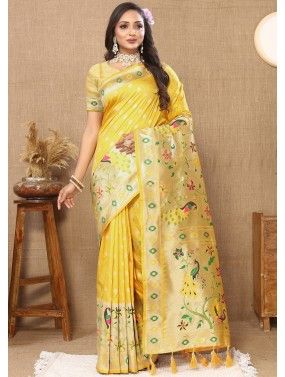 Embroidered Organza Yellow Saree with Blouse - SR24260