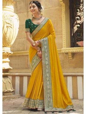 Yellow Embroidered Readymade Saree In Georgette 5667SR07