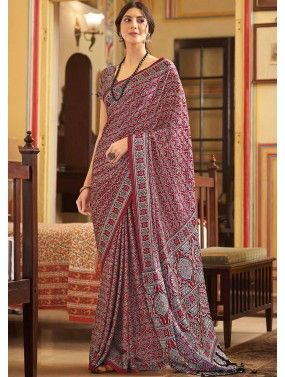 Red Party Wear Silk Saree With Printed Blouse Saree 4786SR01