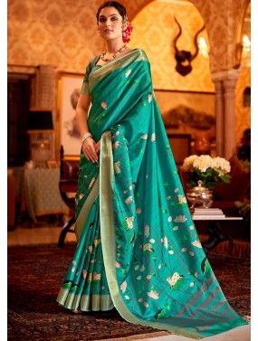 Green Printed Saree In Art Silk