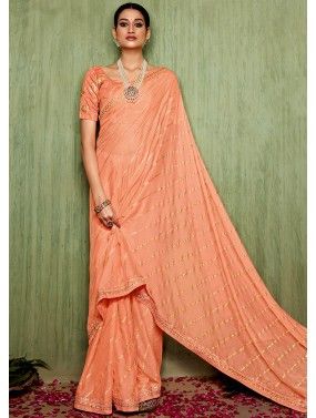 Peach Saree In Art Silk Foil Sequins Embellishment