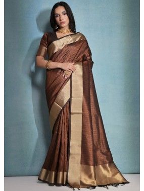 Brown Zari Woven Saree In Art Silk